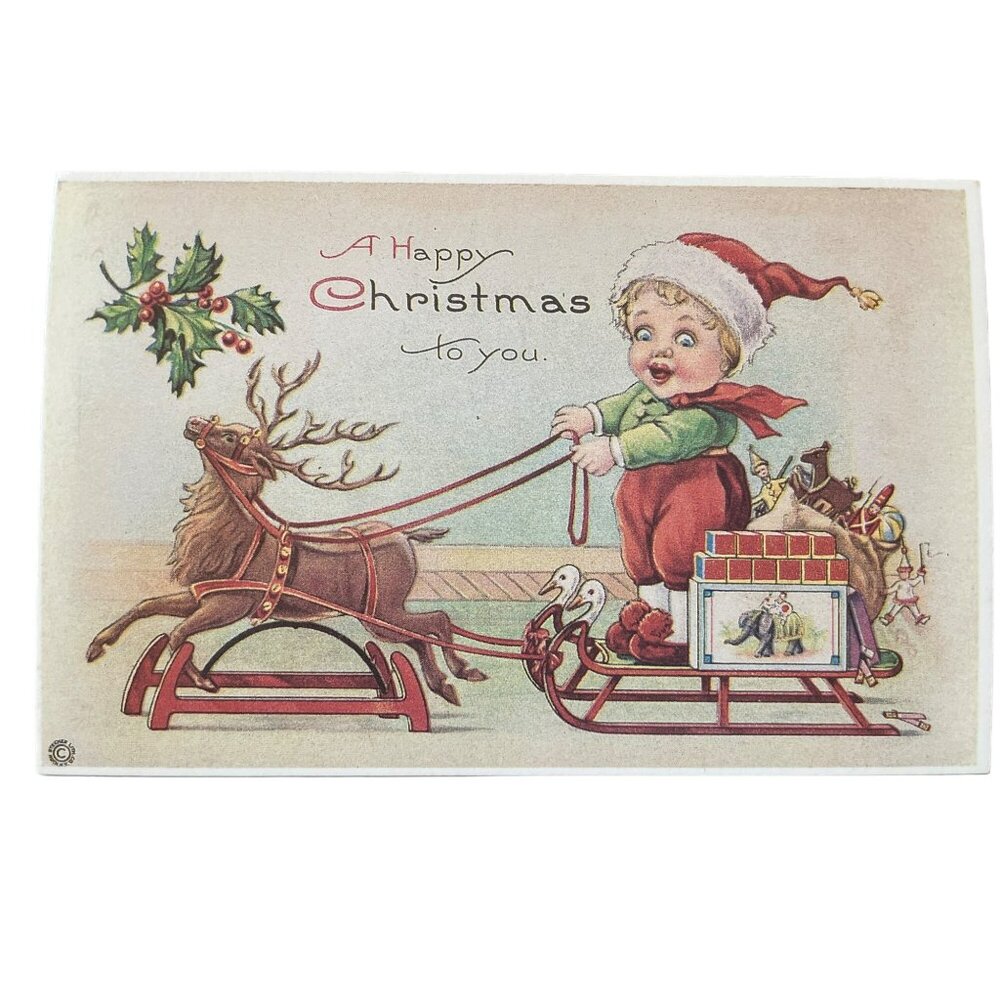 Set of 10 Victorian Christmas & New Year Postcards Set Girls Boys Santa Angels - Picture 4 of 9
